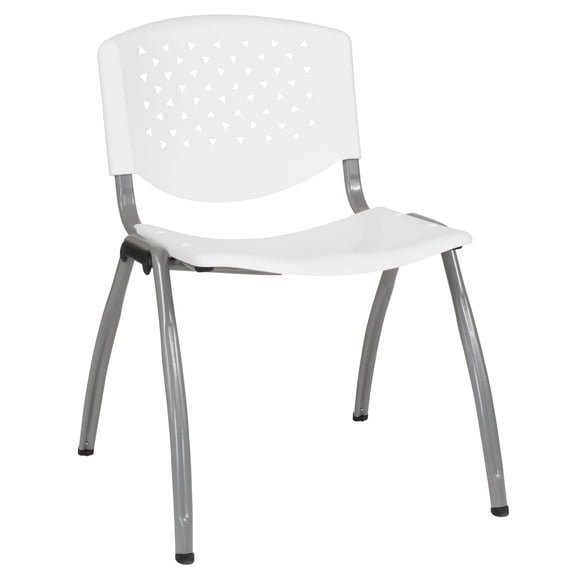 Home Office White Stack Chair, Lightweight Polypropylene with Floor Glides, Perforated Backrest, Fits Cafeteria Hotel Waiting Area