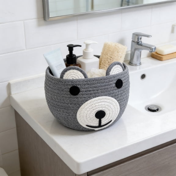 Home Organization on Clearance! Cute Basket For Nursery Small Shower Gift Basket Round Woven Rope Storage Blanket 0rganizer With Ears Handles Blanket Towel Decor Storage