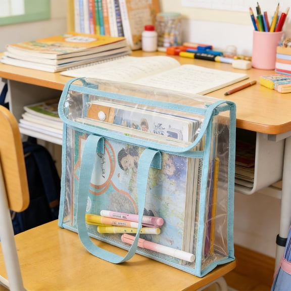 Home Organization on Clearance! Thickened PVC Clear Tote Bag For Tutoring And School Double Layer Large Capacity Waterproof Book Bag For Students And Exams