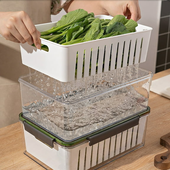 Home Organization - Large Capacity Food Grade Draining Insert Sealed Fresh Keeping Box Can Be Used In Dishwashers And Microwave Ovens Kitchen Storage & Organization