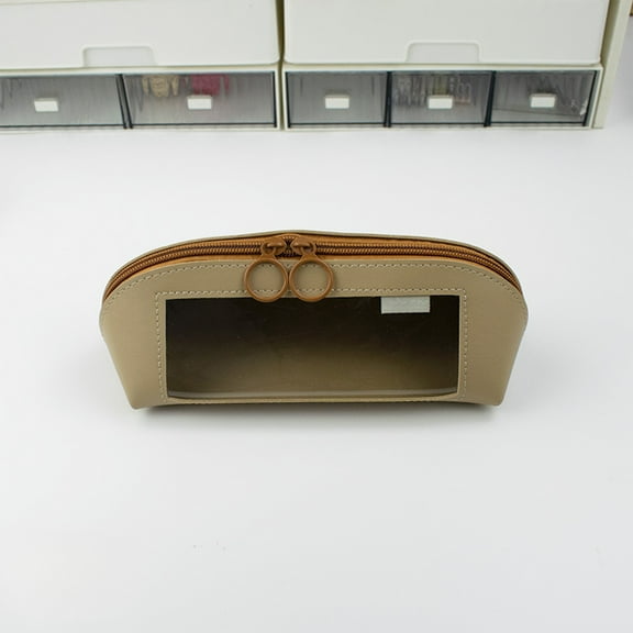 Home Organization - Leather Textured Pencil Case Transparent Window Waterproof Large Capacity Pencil Case Student Stationery Box Storage