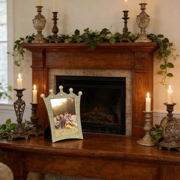 Home-Organizer 5x5 Inches Metal Crystal Faux Pearl Photo Frame Picture Frame Special Occasion Anniversary Wedding Gift,Household Office Decor Creative Ornament High Transparency Glass Photoframe