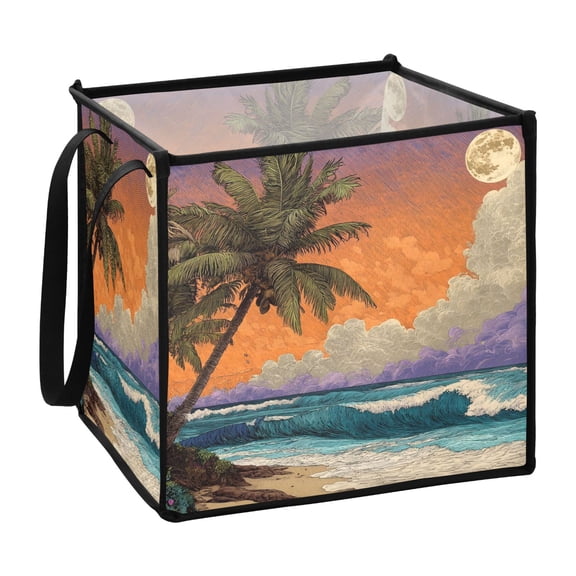 Home Organizer Foldable Fabric Storage Bin With Handle A Palm Tree