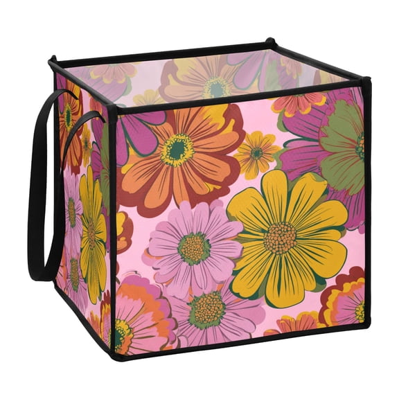 Home Organizer Foldable Fabric Storage Bin With Handle Big Daisies