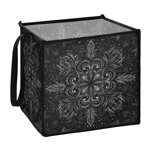 Home Organizer Foldable Fabric Storage Bin With Handle Black Pattern