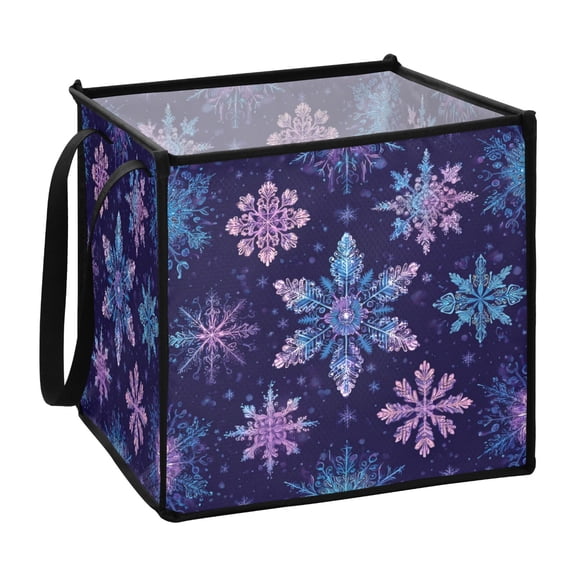Home Organizer Foldable Fabric Storage Bin With Handle Blue Purple Snowflake