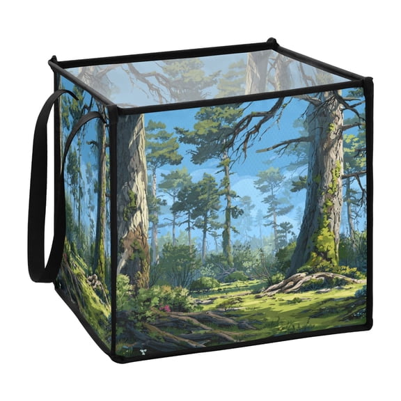 Home Organizer Foldable Fabric Storage Bin With Handle Cartoon Style Landscape