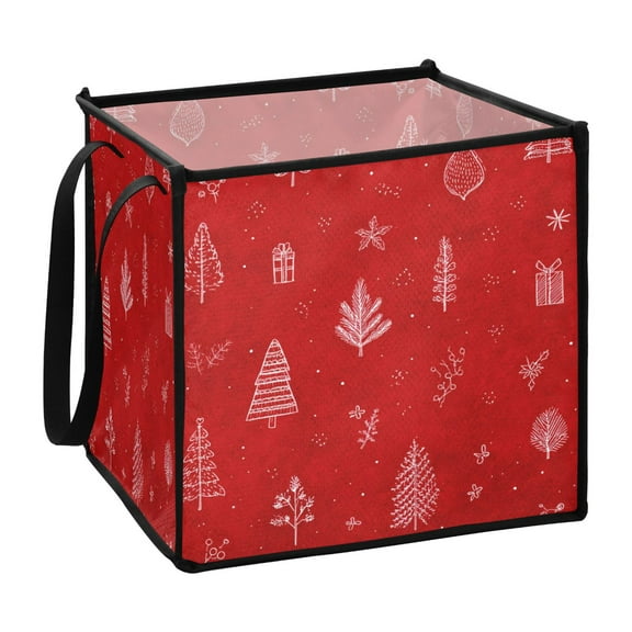 Home Organizer Foldable Fabric Storage Bin With Handle Christmas Doodles