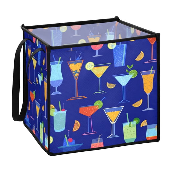 Home Organizer Foldable Fabric Storage Bin With Handle Cocktail Icons