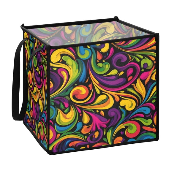 Home Organizer Foldable Fabric Storage Bin With Handle Colorful Swirl Design