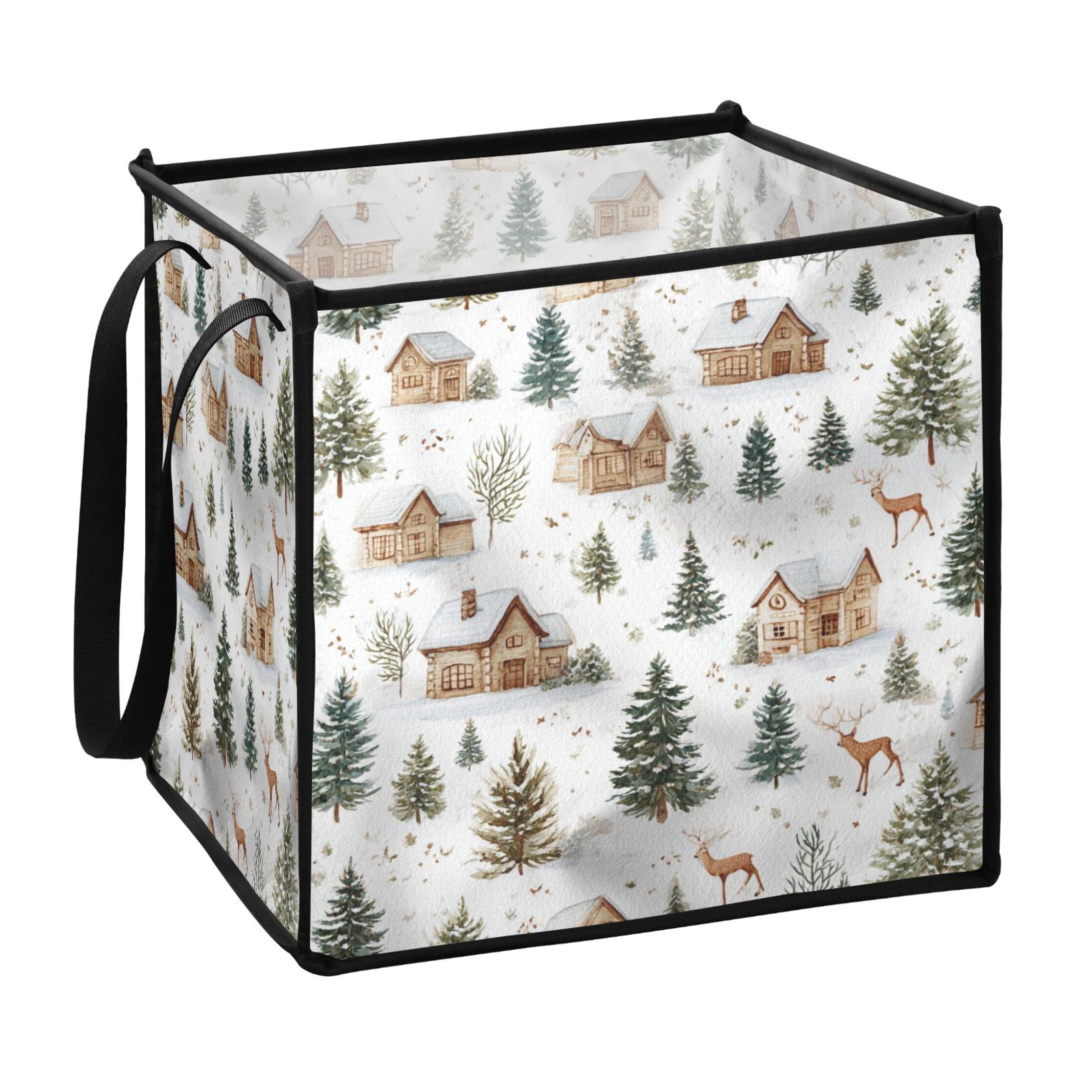 Home Organizer Foldable Fabric Storage Bin With Handle Cozy Christmas ...