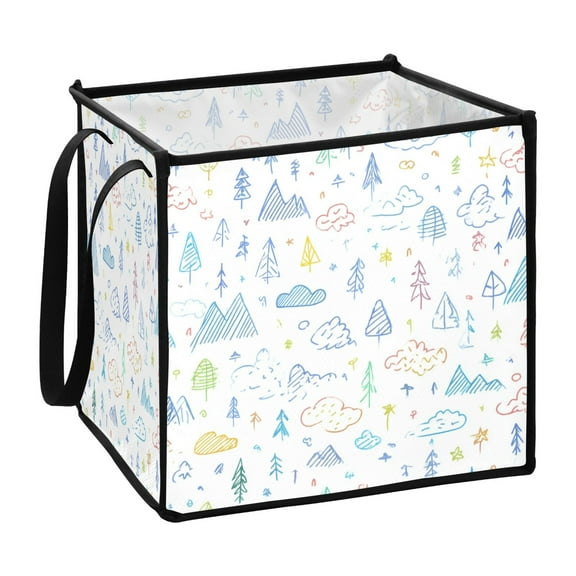 Home Organizer Foldable Fabric Storage Bin With Handle Cute Line Art