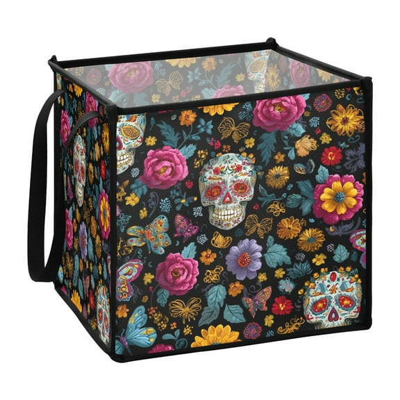 Home Organizer Foldable Fabric Storage Bin With Handle Dead Sugar Butterflies Skulls