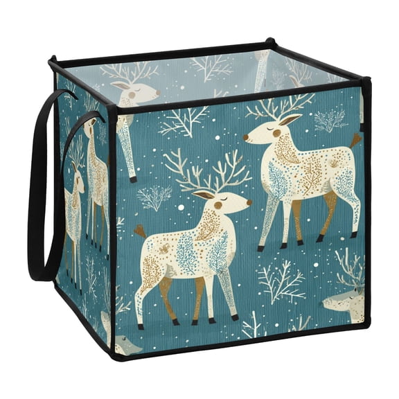 Home Organizer Foldable Fabric Storage Bin With Handle Deer in The Snow