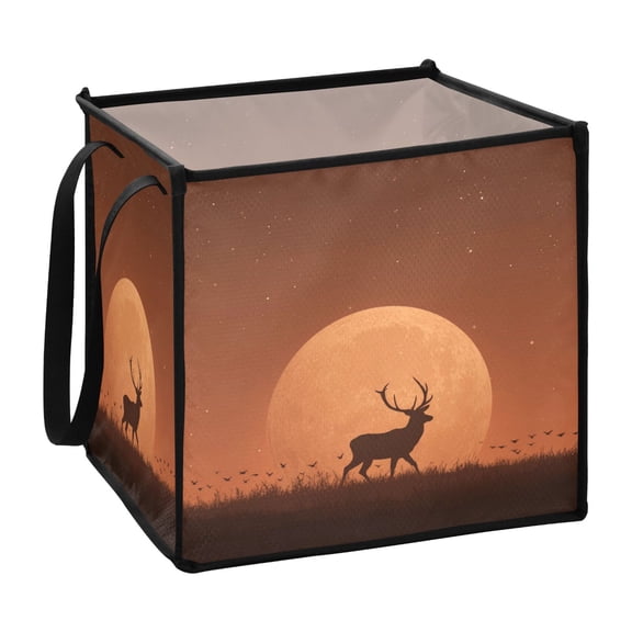 Home Organizer Foldable Fabric Storage Bin With Handle Deer under The Moon Night