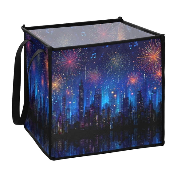 Home Organizer Foldable Fabric Storage Bin With Handle Fireworks in The Night Sky