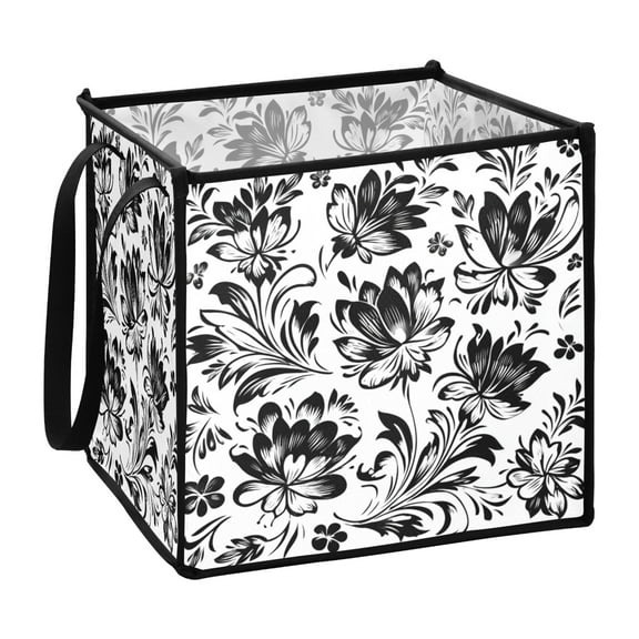 Home Organizer Foldable Fabric Storage Bin With Handle Flower Elements