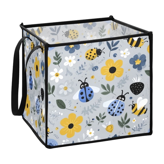 Home Organizer Foldable Fabric Storage Bin With Handle Flowers Ladybugs