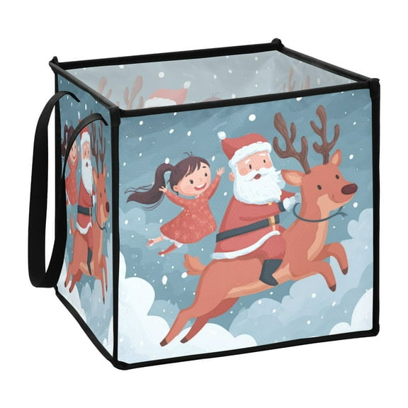 Home Organizer Foldable Fabric Storage Bin With Handle Flying Through The Snowy Sky