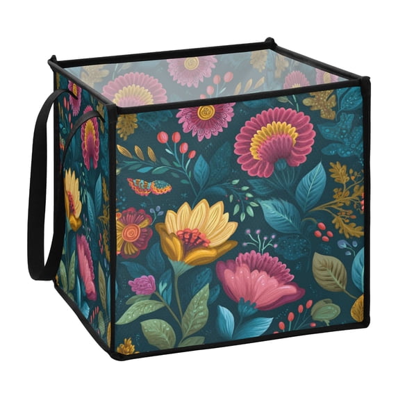 Home Organizer Foldable Fabric Storage Bin With Handle Hand-drawn Florals Leaf