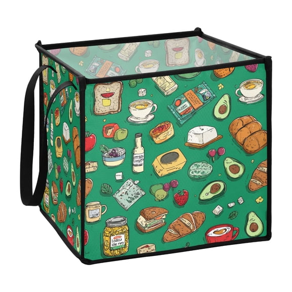 Home Organizer Foldable Fabric Storage Bin With Handle Hand-drawn Food