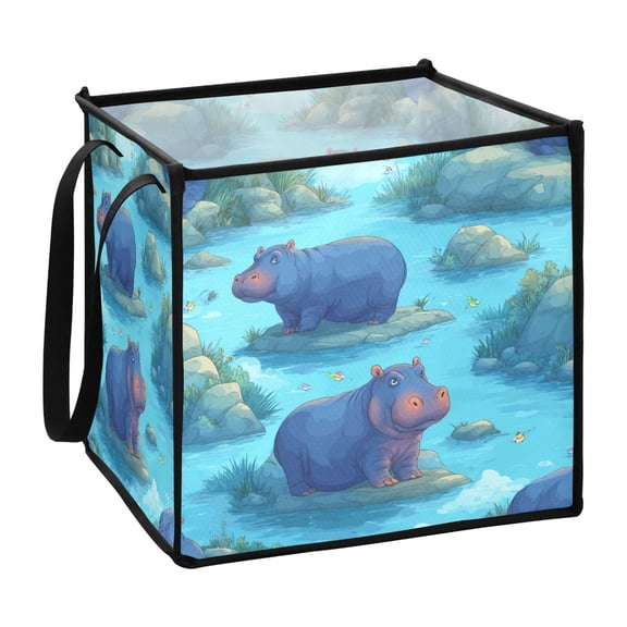 Home Organizer Foldable Fabric Storage Bin With Handle Hippopotamus in The River