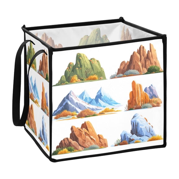 Home Organizer Foldable Fabric Storage Bin With Handle Isolated Mountain
