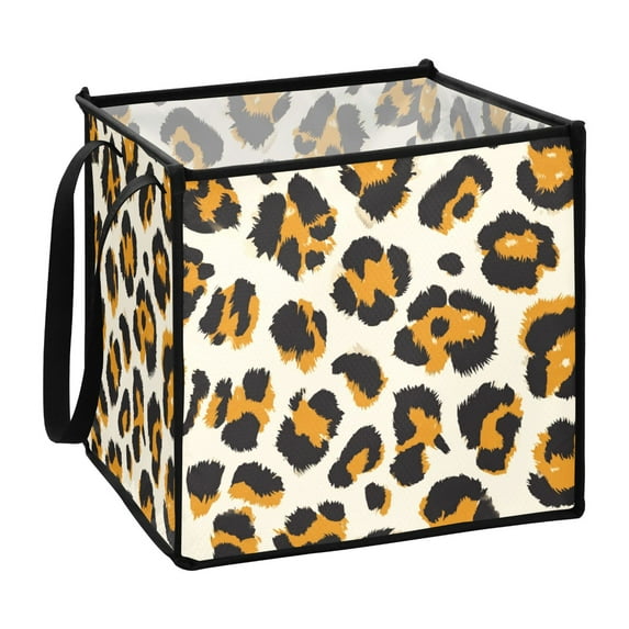 Home Organizer Foldable Fabric Storage Bin With Handle Leopard