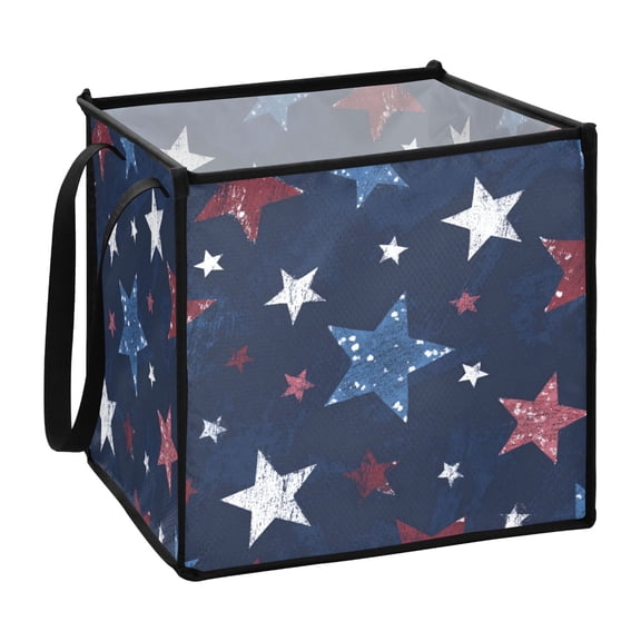 Home Organizer Foldable Fabric Storage Bin With Handle Navy Blue Red&white Stars