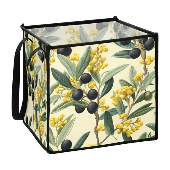 Home Organizer Foldable Fabric Storage Bin With Handle Olive Branches with Leaves