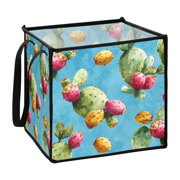 Home Organizer Foldable Fabric Storage Bin With Handle Prickly Pear