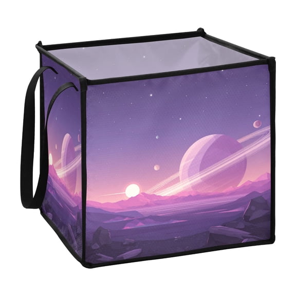 Home Organizer Foldable Fabric Storage Bin With Handle Purple Planets