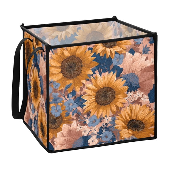 Home Organizer Foldable Fabric Storage Bin With Handle Retro-style Sunflower