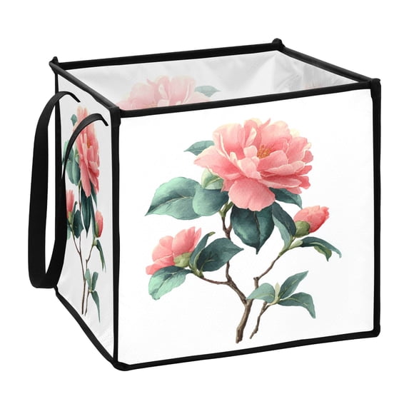 Home Organizer Foldable Fabric Storage Bin With Handle Rosa Chinensis