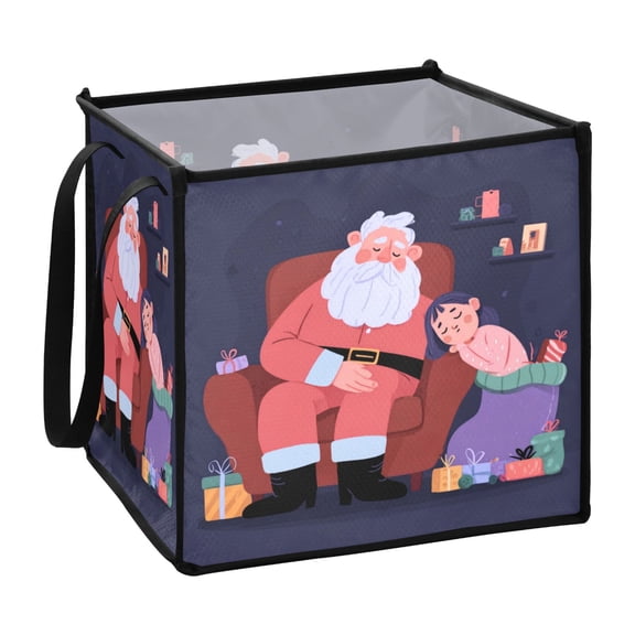 Home Organizer Foldable Fabric Storage Bin With Handle Santa Claus Dozing Off