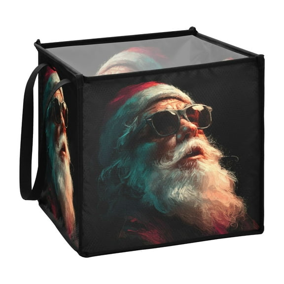 Home Organizer Foldable Fabric Storage Bin With Handle Santa Claus Wearing Sunglasses