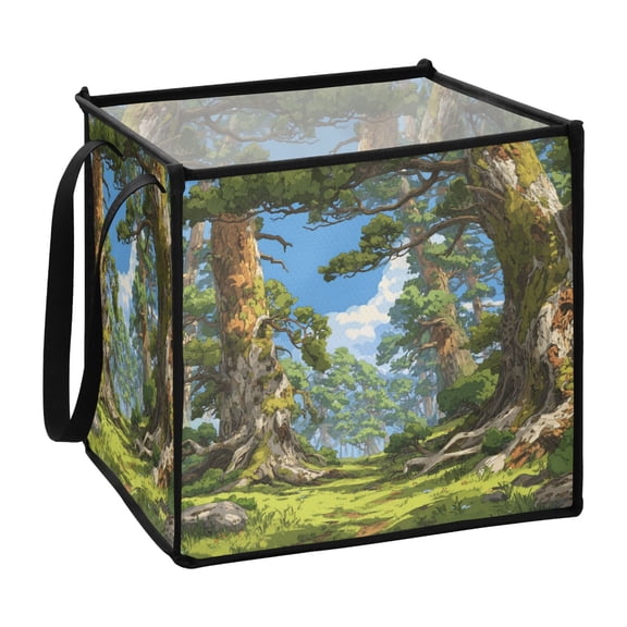 Home Organizer Foldable Fabric Storage Bin With Handle Shrubs and Small Flowers