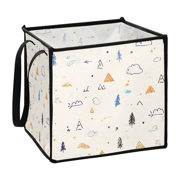 Home Organizer Foldable Fabric Storage Bin With Handle Simple Doodle Line Art
