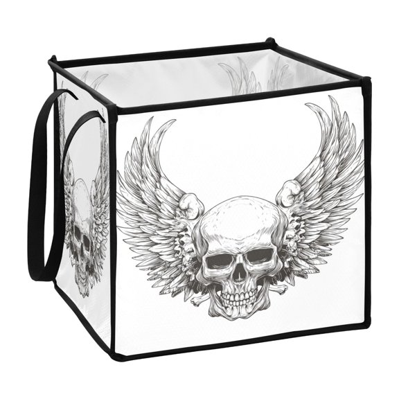 Home Organizer Foldable Fabric Storage Bin With Handle Skull Wings