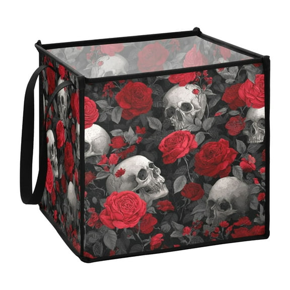 Home Organizer Foldable Fabric Storage Bin With Handle Skulls&red Roses