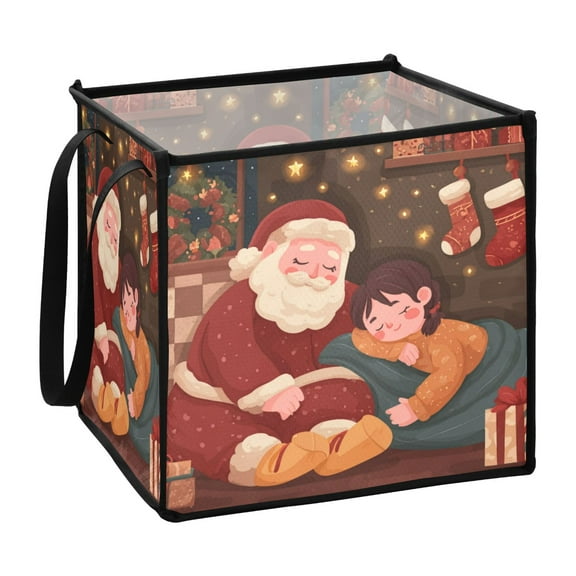 Home Organizer Foldable Fabric Storage Bin With Handle Sleeply Santa Claus