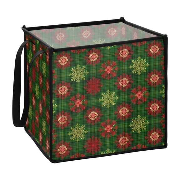 Home Organizer Foldable Fabric Storage Bin With Handle Snowflakes