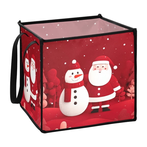 Home Organizer Foldable Fabric Storage Bin With Handle Snowman Santa Claus