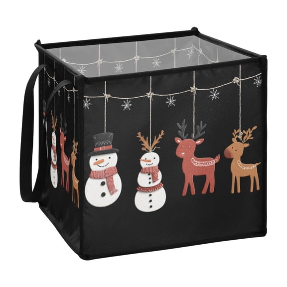 Home Organizer Foldable Fabric Storage Bin With Handle Snowmen Reindeer