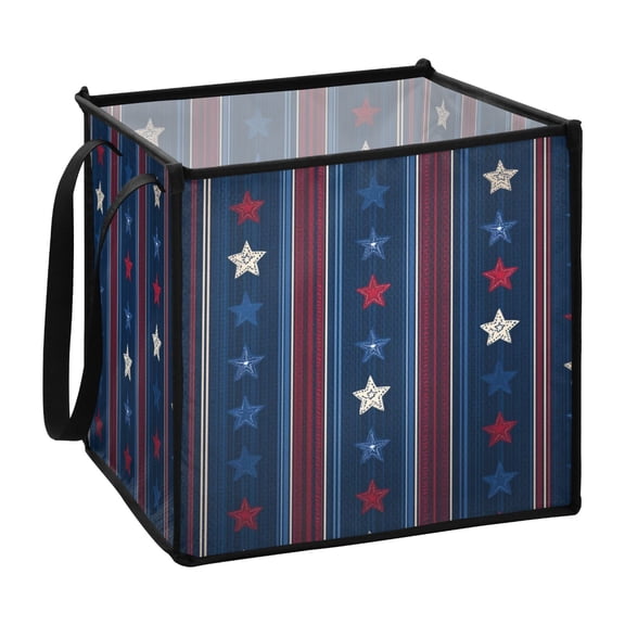 Home Organizer Foldable Fabric Storage Bin With Handle Stripes Stars