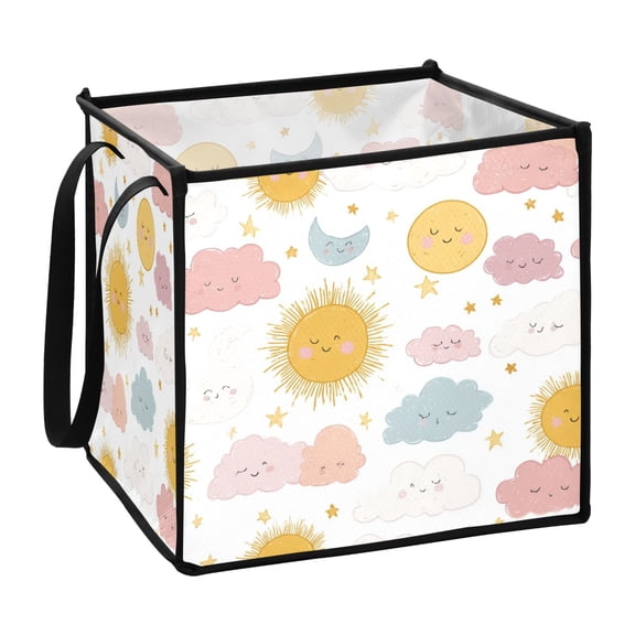 Home Organizer Foldable Fabric Storage Bin With Handle Sun Clouds Sleeping Face
