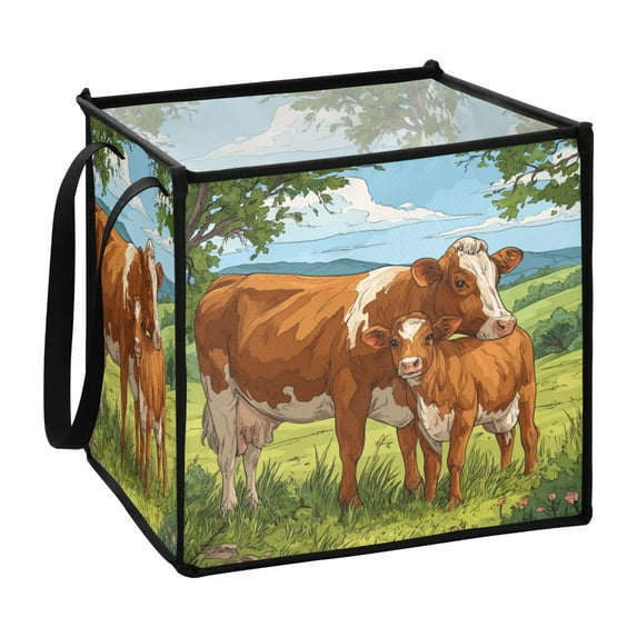 Home Organizer Foldable Fabric Storage Bin With Handle The Mother Cow and Her Calf