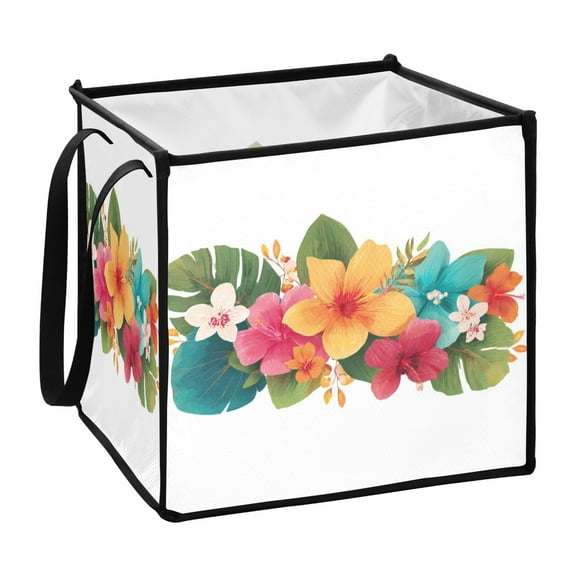 Home Organizer Foldable Fabric Storage Bin With Handle Tropical Flowers