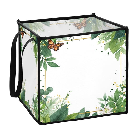 Home Organizer Foldable Fabric Storage Bin With Handle Watercolor Frame
