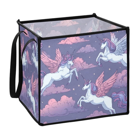 Home Organizer Foldable Fabric Storage Bin With Handle White Horses